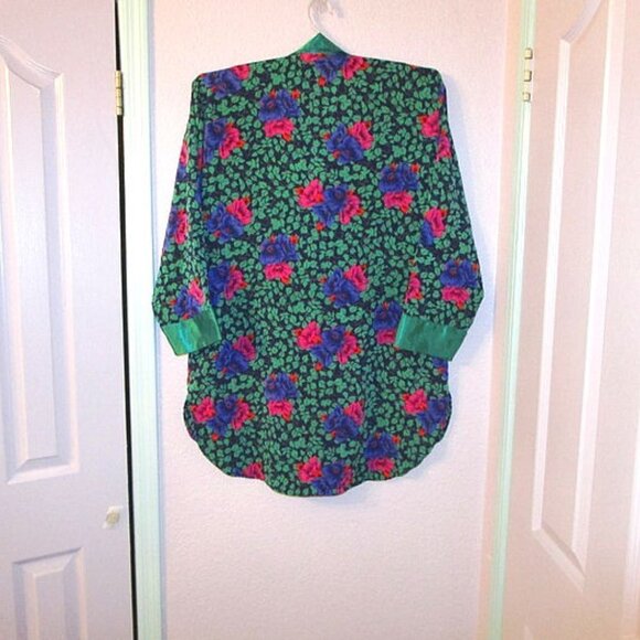 Victoria’s Secret SATIN Sleepshirt Size L EMERALD FLORAL Gold Label LOUNGEWEAR - Picture 8 of 10